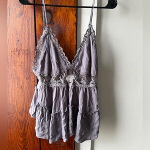 Millibon Gray Lace Trim Tank Top